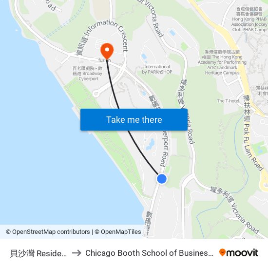 貝沙灣 Residence Bel-Air to Chicago Booth School of Business Hong Kong campus map