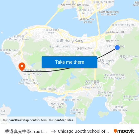 香港真光中學 True Light Middle School Of Hk to Chicago Booth School of Business Hong Kong campus map