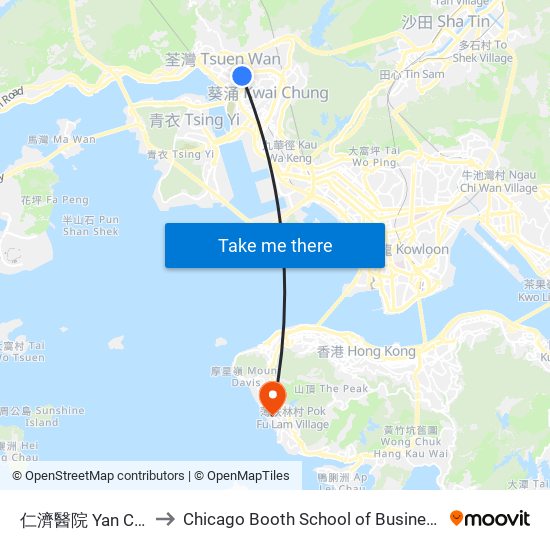 仁濟醫院 Yan Chai Hospital to Chicago Booth School of Business Hong Kong campus map