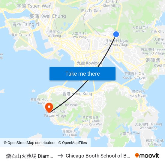 鑽石山火葬場 Diamond Hill Crematorium to Chicago Booth School of Business Hong Kong campus map