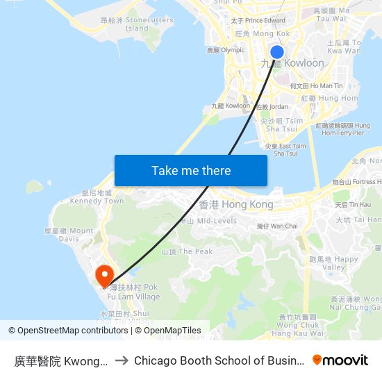 廣華醫院 Kwong Wah Hospital to Chicago Booth School of Business Hong Kong campus map