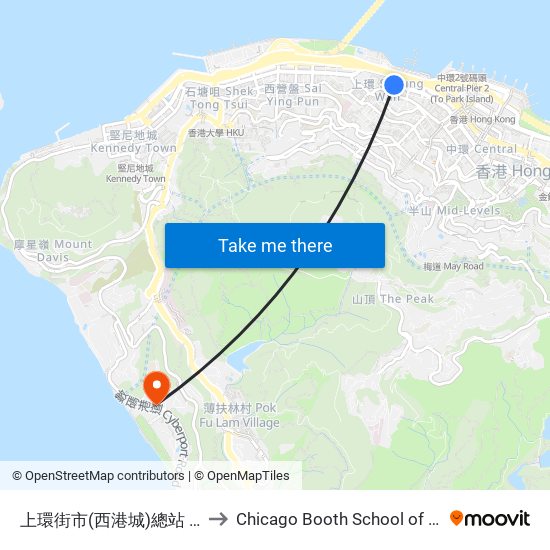 上環街市(西港城)總站 Western Market Terminus to Chicago Booth School of Business Hong Kong campus map