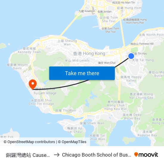 銅鑼灣總站 Causeway Bay Terminus to Chicago Booth School of Business Hong Kong campus map