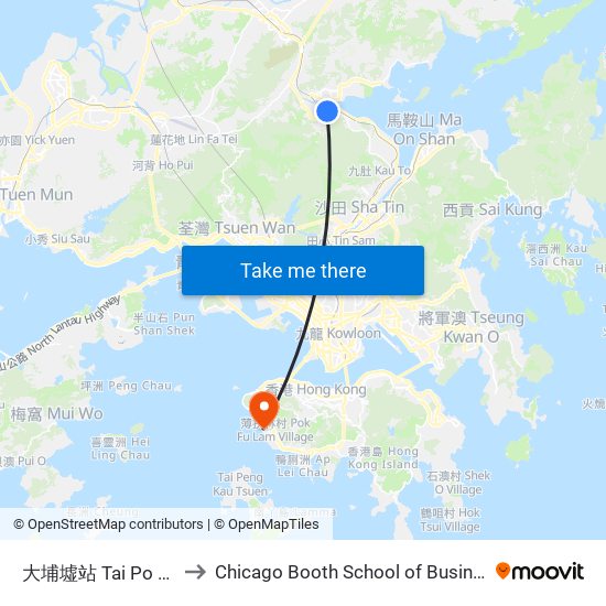 大埔墟站 Tai Po Market Station to Chicago Booth School of Business Hong Kong campus map