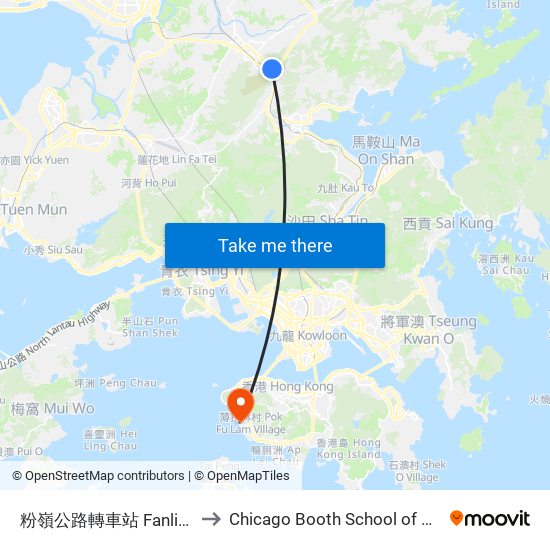 粉嶺公路轉車站 Fanling Highway Interchange to Chicago Booth School of Business Hong Kong campus map