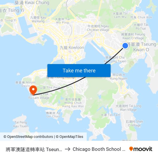 將軍澳隧道轉車站 Tseung Kwan O Tunnel Bus Interchange to Chicago Booth School of Business Hong Kong campus map