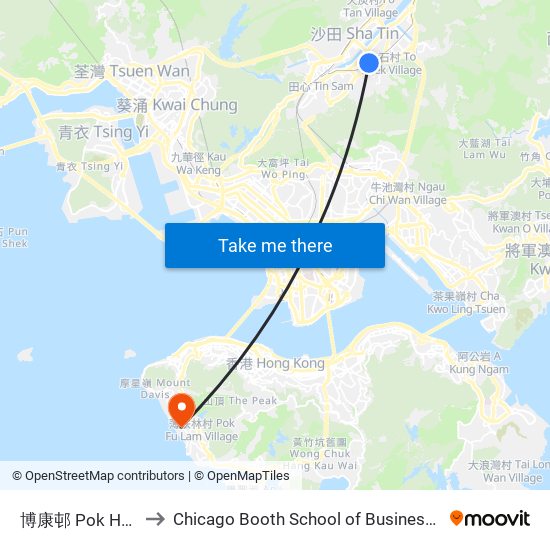 博康邨 Pok Hong Estate to Chicago Booth School of Business Hong Kong campus map