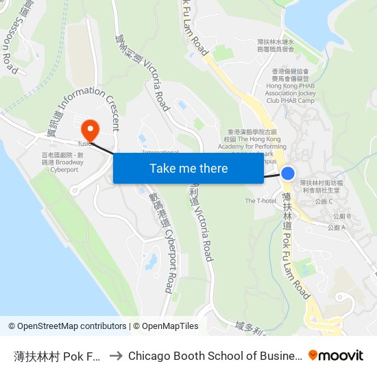 薄扶林村 Pok Fu Lam Village to Chicago Booth School of Business Hong Kong campus map