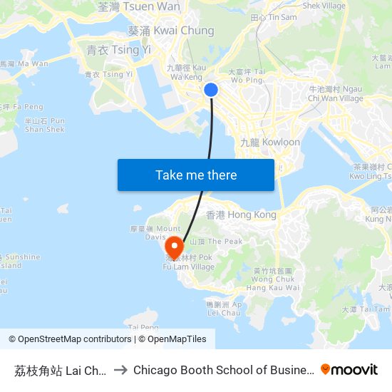 荔枝角站 Lai Chi Kok Station to Chicago Booth School of Business Hong Kong campus map