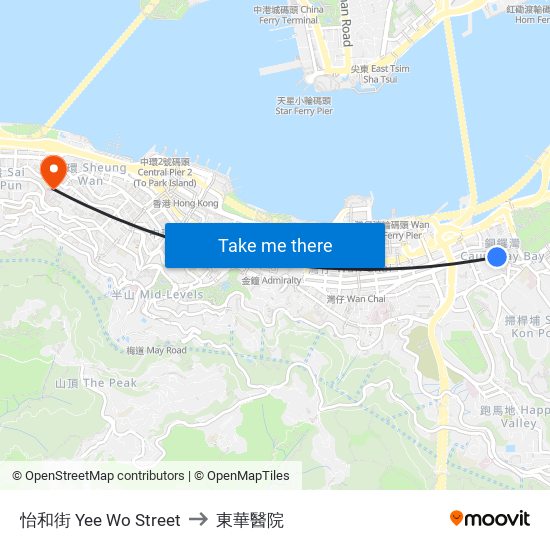 怡和街 Yee Wo Street to 東華醫院 map