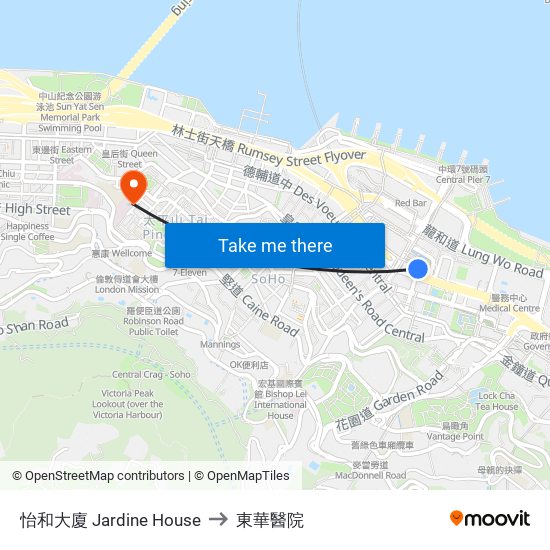 怡和大廈 Jardine House to 東華醫院 map