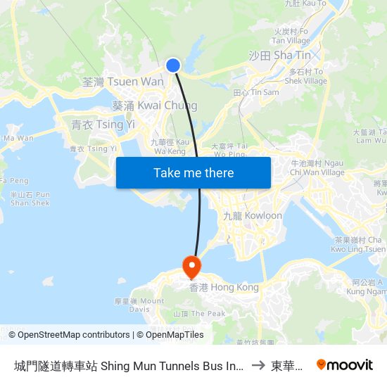 城門隧道轉車站 Shing Mun Tunnels Bus Interchange to 東華醫院 map