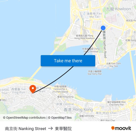 南京街 Nanking Street to 東華醫院 map