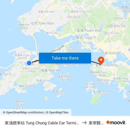 東涌纜車站 Tung Chung Cable Car Terminal to 東華醫院 map