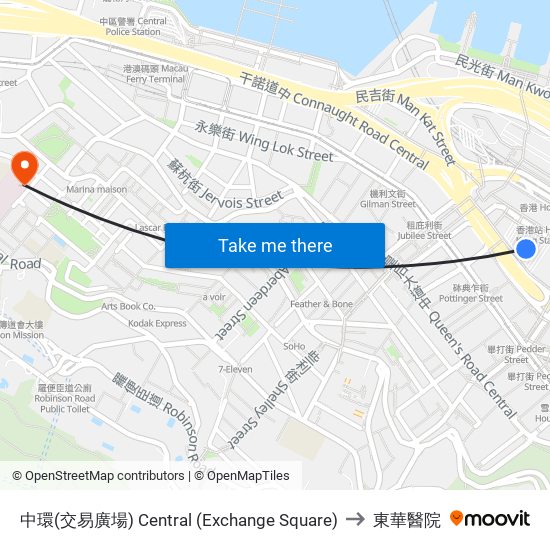 中環(交易廣場) Central (Exchange Square) to 東華醫院 map