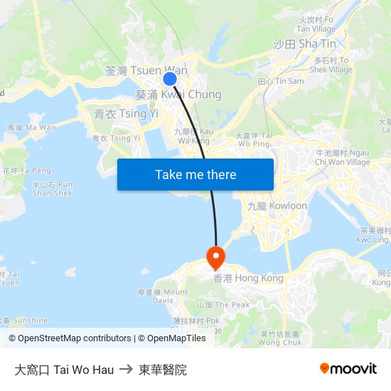 大窩口 Tai Wo Hau to 東華醫院 map