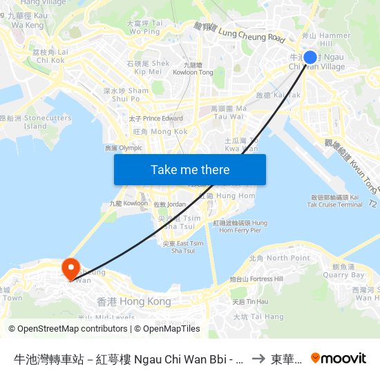 牛池灣轉車站－紅萼樓 Ngau Chi Wan Bbi - Hung Ngok House to 東華醫院 map