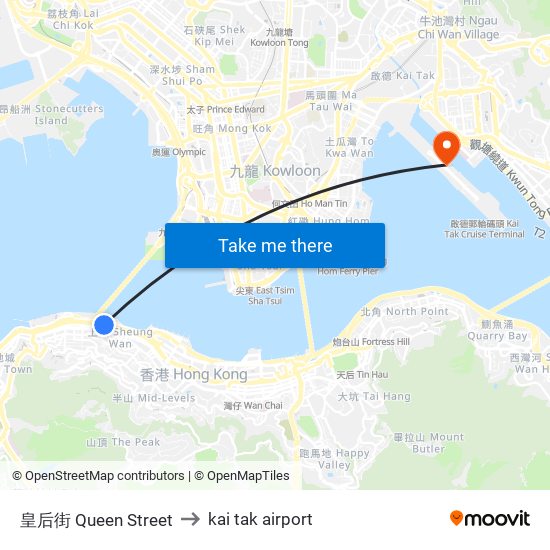 皇后街 Queen Street to kai tak airport map