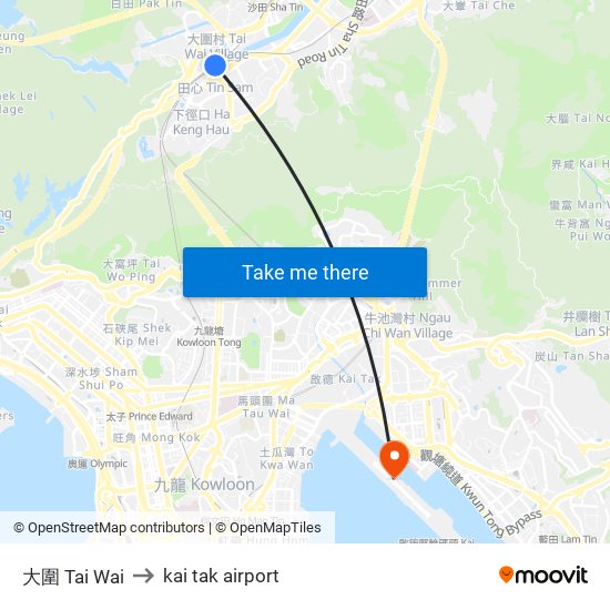 大圍 Tai Wai to kai tak airport map