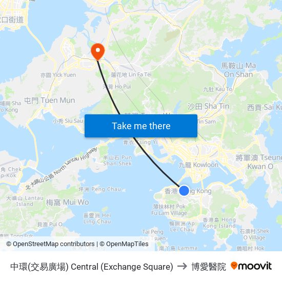 中環(交易廣場) Central (Exchange Square) to 博愛醫院 map