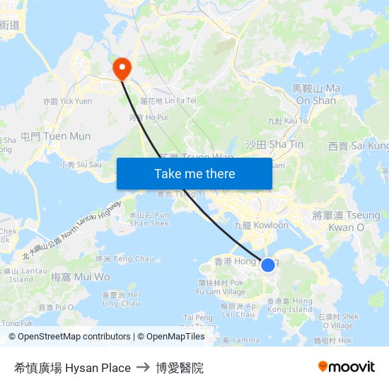 希慎廣場 Hysan Place to 博愛醫院 map