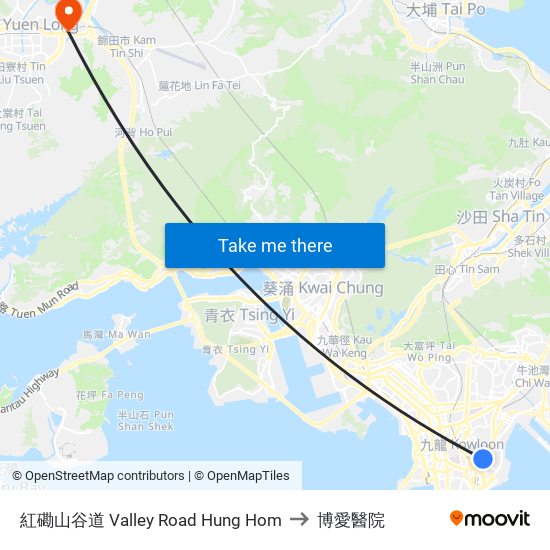 紅磡山谷道 Valley Road Hung Hom to 博愛醫院 map