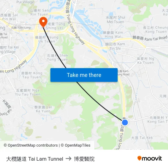 大欖隧道 Tai Lam Tunnel to 博愛醫院 map