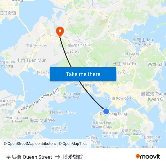 皇后街 Queen Street to 博愛醫院 map