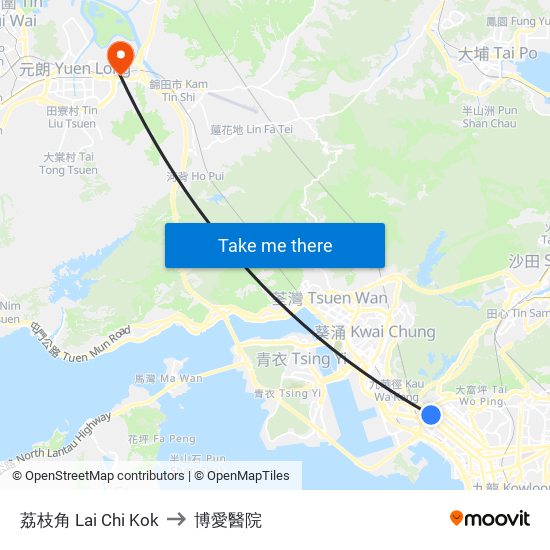 荔枝角 Lai Chi Kok to 博愛醫院 map