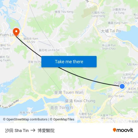 沙田 Sha Tin to 博愛醫院 map