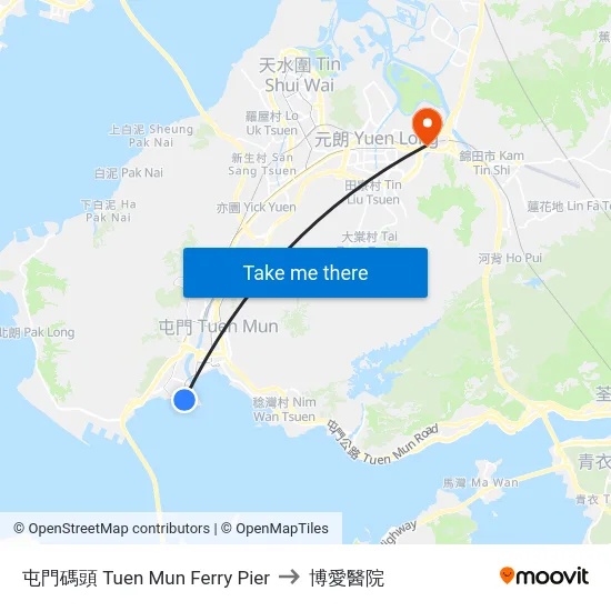 屯門碼頭 Tuen Mun Ferry Pier to 博愛醫院 map