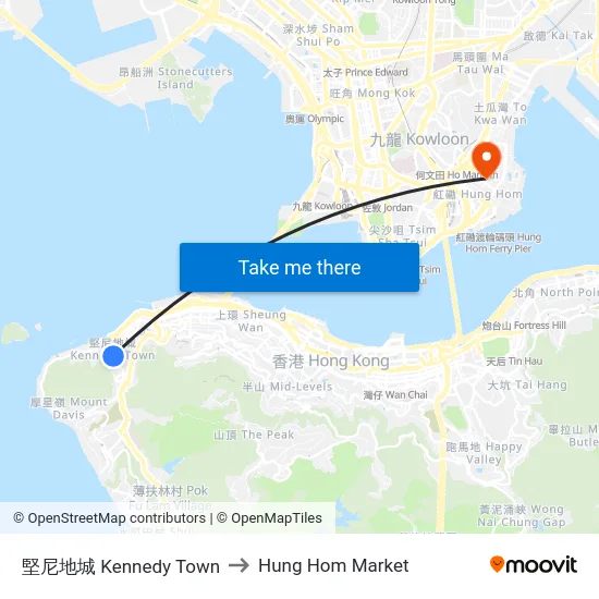 堅尼地城 Kennedy Town to Hung Hom Market map
