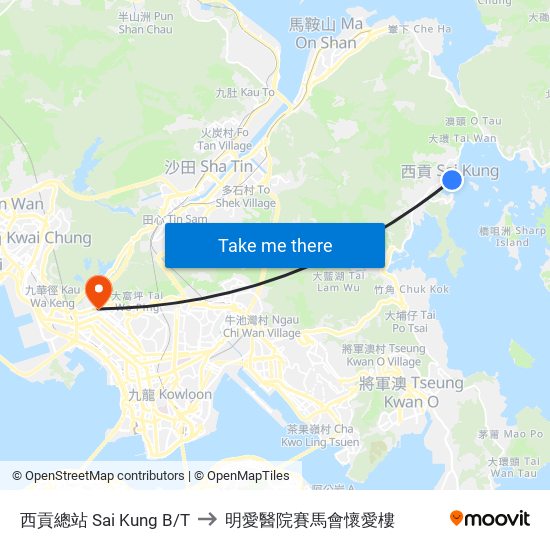 西貢總站 Sai Kung B/T to 明愛醫院賽馬會懷愛樓 map