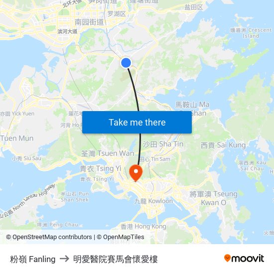 粉嶺 Fanling to 明愛醫院賽馬會懷愛樓 map