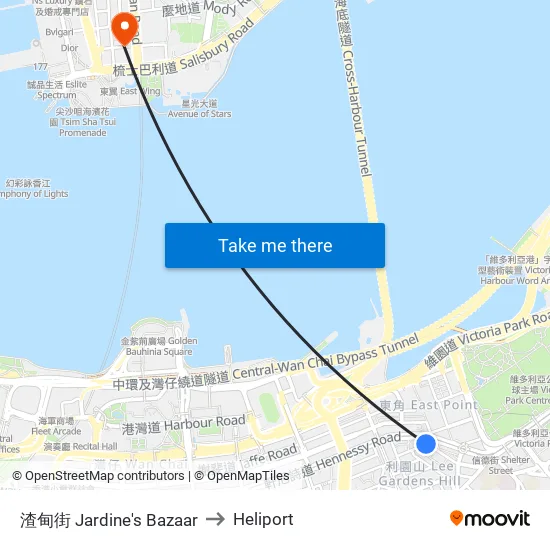 Jardine's Bazaar to Heliport map
