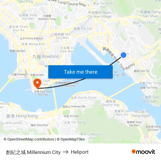 Millennium City to Heliport map