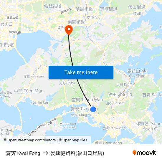 葵芳 Kwai Fong to 爱康健齿科(福田口岸店) map