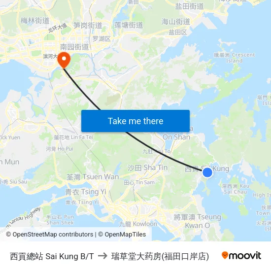 西貢總站 Sai Kung B/T to 瑞草堂大药房(福田口岸店) map