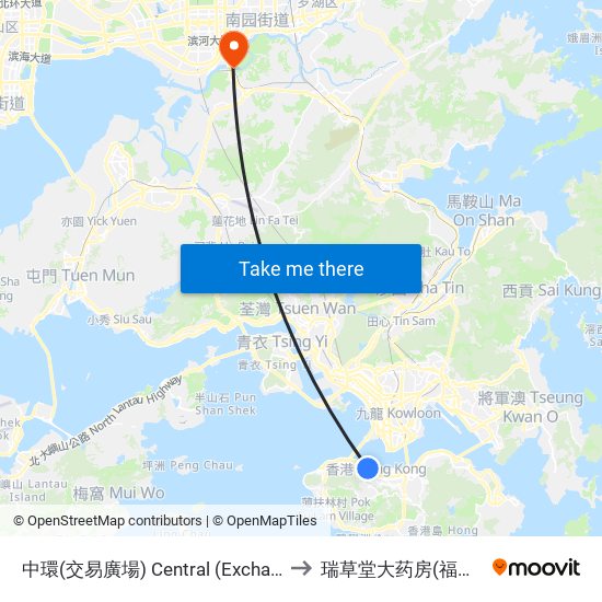 中環(交易廣場) Central (Exchange Square) to 瑞草堂大药房(福田口岸店) map