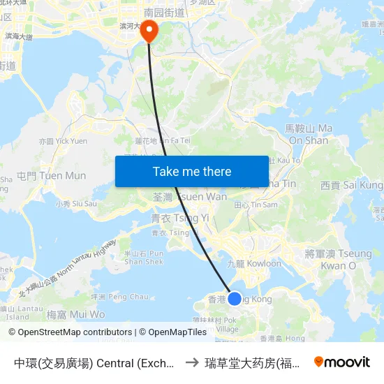中環(交易廣場) Central (Exchange Square) to 瑞草堂大药房(福田口岸店) map
