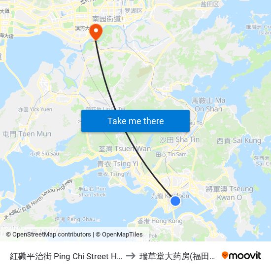 紅磡平治街 Ping Chi Street Hung Hom to 瑞草堂大药房(福田口岸店) map