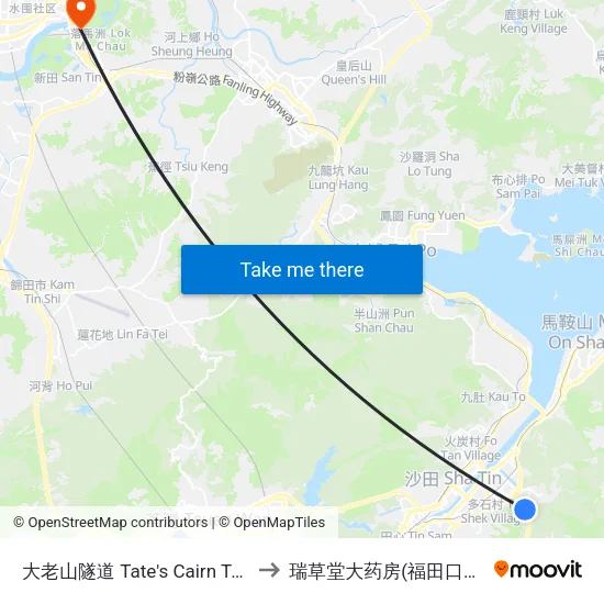 大老山隧道 Tate's Cairn Tunnel to 瑞草堂大药房(福田口岸店) map