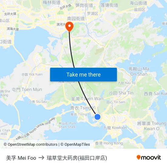 美孚 Mei Foo to 瑞草堂大药房(福田口岸店) map