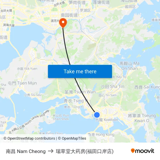 南昌 Nam Cheong to 瑞草堂大药房(福田口岸店) map