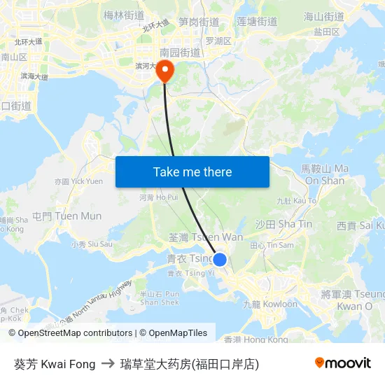 葵芳 Kwai Fong to 瑞草堂大药房(福田口岸店) map