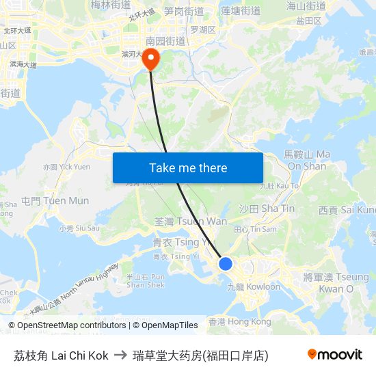荔枝角 Lai Chi Kok to 瑞草堂大药房(福田口岸店) map
