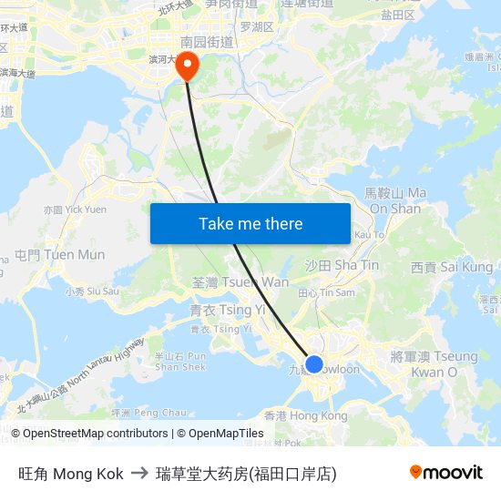 旺角 Mong Kok to 瑞草堂大药房(福田口岸店) map