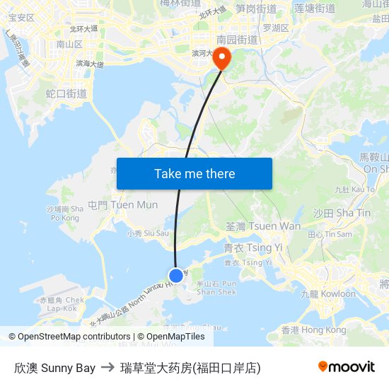 欣澳 Sunny Bay to 瑞草堂大药房(福田口岸店) map