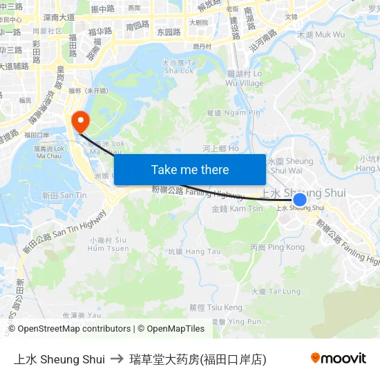 上水 Sheung Shui to 瑞草堂大药房(福田口岸店) map
