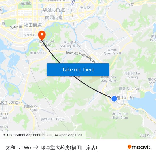 太和 Tai Wo to 瑞草堂大药房(福田口岸店) map